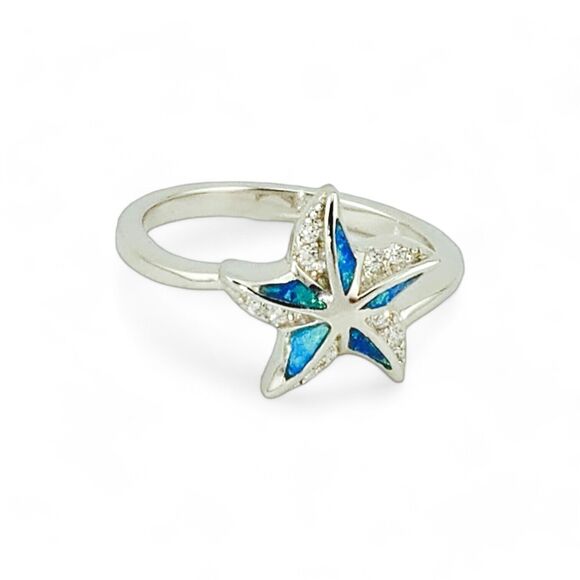 Sterling Silver 925 Star Lab Opal CZ Ring - Picture 3 of 4